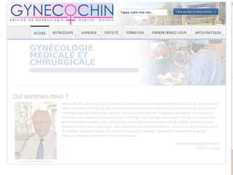 Site internet gynecochin.com, service de gynecologie et de PMA de l'hôpital Cochin à Paris. Conception du site, template, intégration HTML/CSS. Shooting photo locaux et bloc opératoire, logo.