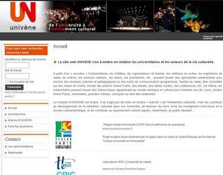 Site pour la r&eacute;gion Normandie, mise en relation des universitaires avec le monde du spectacle.
Conceptions sous Joomla, avec d&egrave;veloppement sp&eacute;cifique.
 