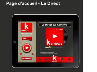 Application d'écoute d'émission de la Radio Kernews avec option Direct ou différé. Téléchargement de l'émission écoutée après visualisation de  sous-titres. Page d'écoute du direct 'ON AIR" de la radio.