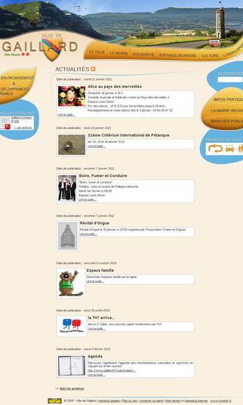 Refonte complète du site Internet de la ville de Gaillard : expression des besoins, arborescence, cinématiques, maquettage, intégration, développements spécifiques, debuggage, mise en ligne et maitnenance