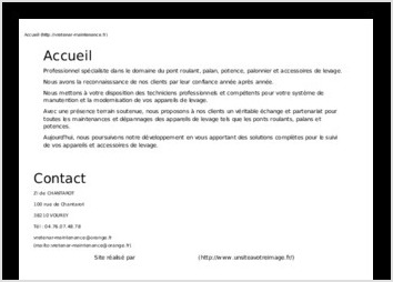 Professionnel spcialiste dans le domaine du pont roulant, palan, potence, palonnier et accessoires de levage.

Cration du site vitrine & administration de site.
CMS Thlio
SEO