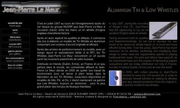 R�alisation compl�te du site internet de Jean-Pierre Le Meur, facteur de tin whistles en aluminium.