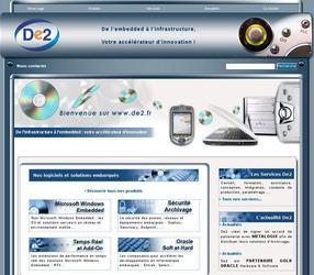 De2, Le distributeur spécialisé dans les logiciels en informatique embarquée, Partenaire Microsoft Windows Embedded. Notre vocation est de sélectionner et de distribuer les meilleurs outils permettant aux entreprises de se consacrer au développement de produits et réduire le "time to market" en "environnement embarqué".

    * Création de l'identité graphique 
    * Solution de gestion de contenu dynamique
    * Catalogue produit avec panier
    * Module d'articles, (gestion des rédacteurs, modération, contribution, flux RSS, PDF ...)
    * Moteur de recherche global intégré
    * Formulaire de contact
    * Hébergement et maintenance 24h/24