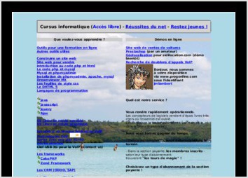 Ce site en développement contient des tutoriaux pour ceux qui désirent apprendre vite sans perdre de temps dans le domaine du php, javascript, mysql, et construire un site web en se basant sur notre expérience éprouvée. Il faut payer une cotisation pour accéder aux tutoriaux dans ces domaines ainsi que celui de la VoIP. Nous travaillons dans la VoIP depuis 2006.