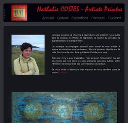 Réalisation d'un site web galerie pour l'artiste peintre Nathalie Costes comprenant en autre une page galerie avec intégration d'un slideshow et un plugin Jquery de visualiseur d'image