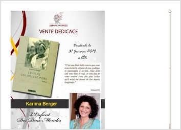 Conception de l'affiche pour l'&eacute;venement Vente D&eacute;dicace du livre "L'enfant des deux mondes" de Karima BERGER, organis&eacute; par la librairie AVERROES PARIS.