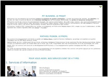 Site web de ma socit PIT Business, experte en services Business Intelligence, Analytics, Big Data, Reporting.