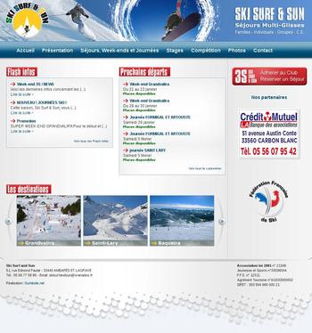 Site de "Ski Surf and Sun" Organisateur de s&eacute;jour au ski. Site d&eacute;velopp&eacute; sous SPIP 2.0. Module de Planning des s&eacute;jours et formulaires de r&eacute;servation.